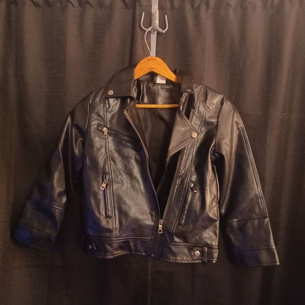 Lehour Girls Faux Leather Moto Biker Jacket Black Size 150